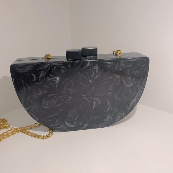 LULU Black Marble Resin Clutch or Cross Body Purse - Picture 2 of 8